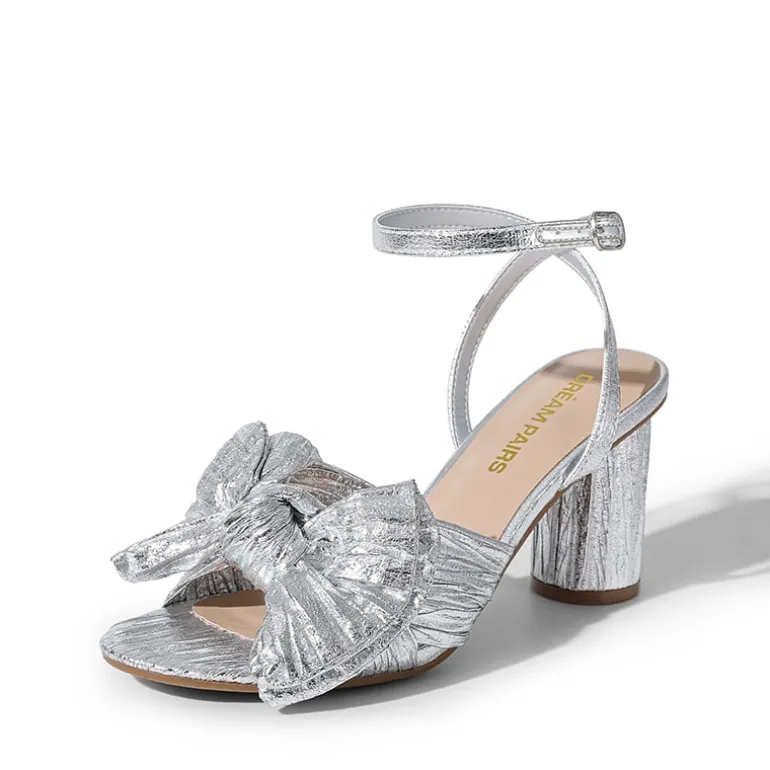 Ankle Strap Bow Block Heel Sandals