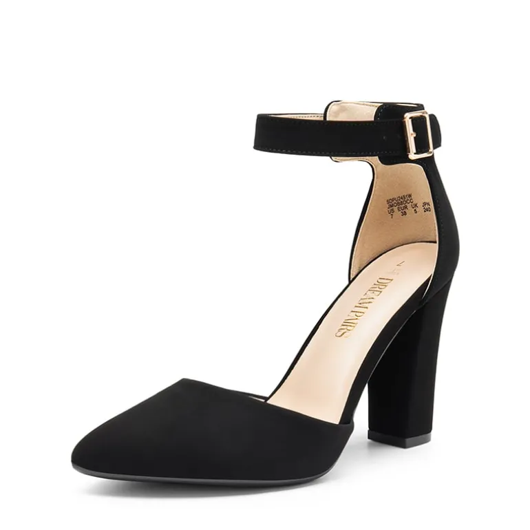 Ankle-Strap Chunky High Heel Pumps