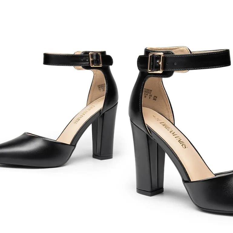 Ankle-Strap Chunky High Heel Pumps