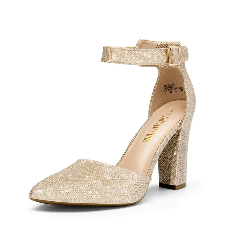Ankle-Strap Chunky High Heel Pumps