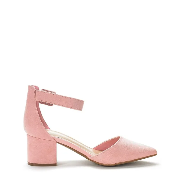 Ankle Strap Low Heel Chunky Pumps