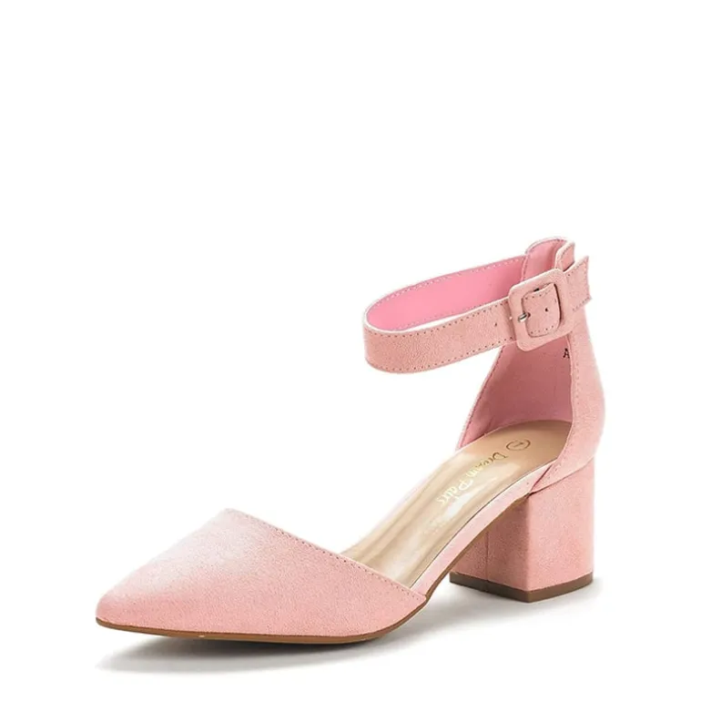 Ankle Strap Low Heel Chunky Pumps