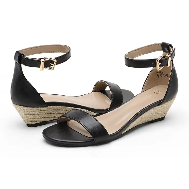 Ankle Strap Low Heel Wedge Sandals