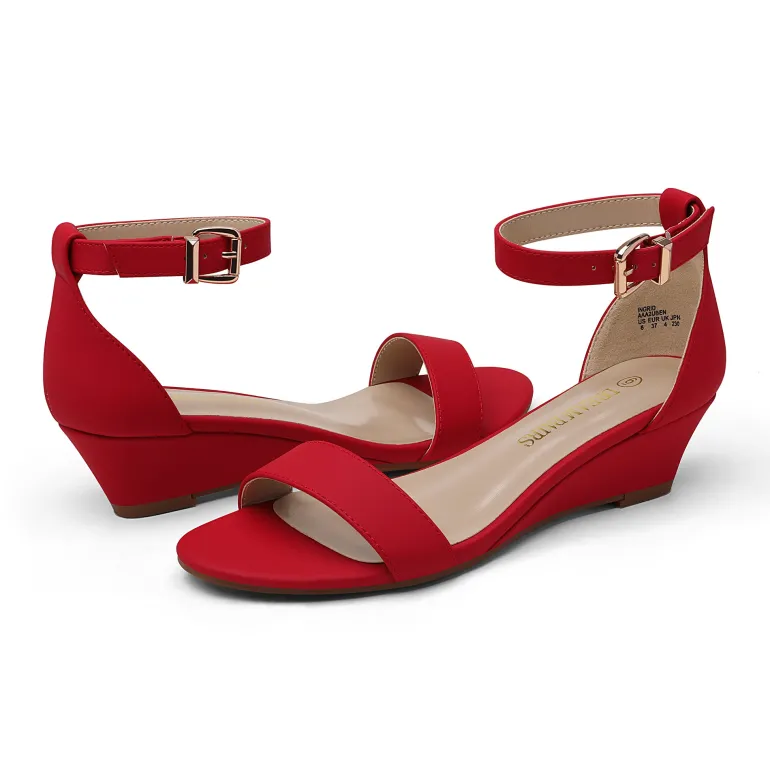 Ankle Strap Low Heel Wedge Sandals