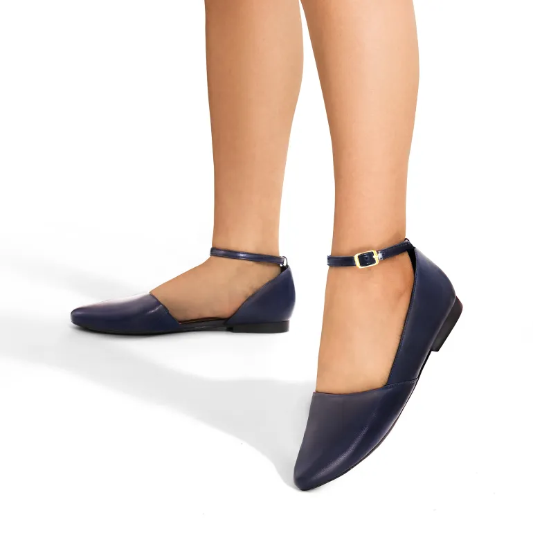 Ankle-Strap Pointed Toe D'Orsay Flats