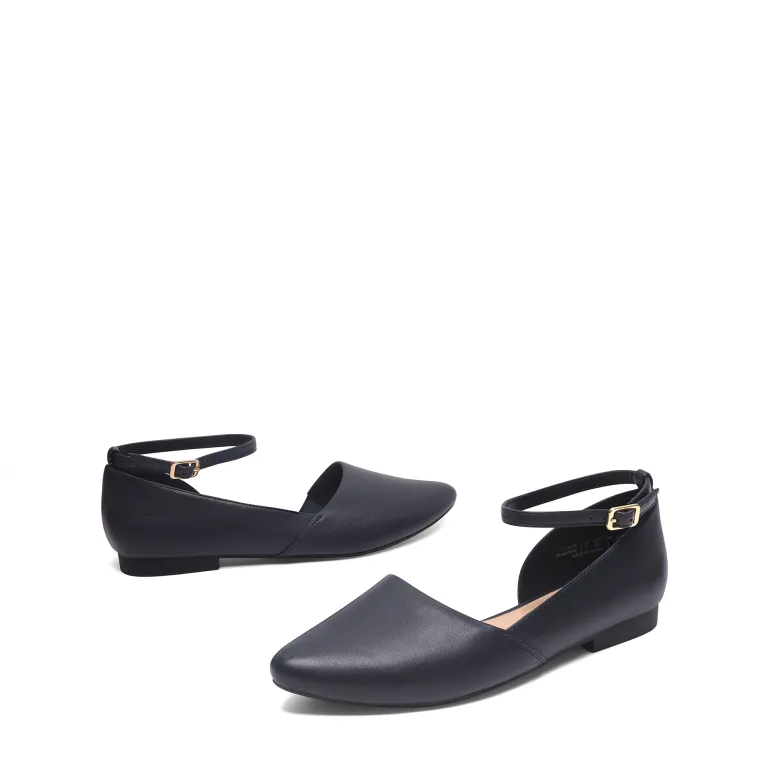 Ankle-Strap Pointed Toe D'Orsay Flats