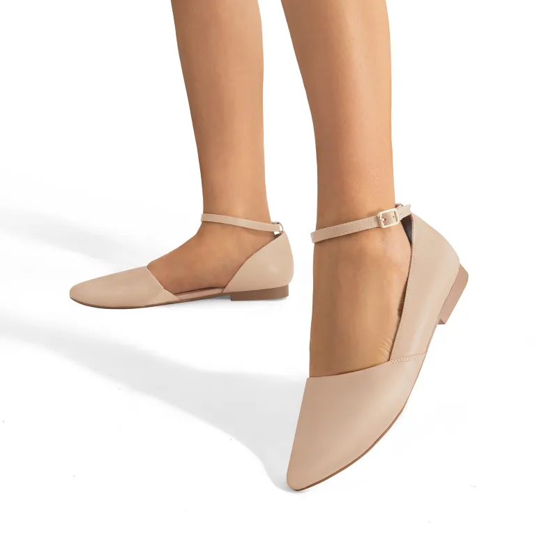 Ankle-Strap Pointed Toe D'Orsay Flats