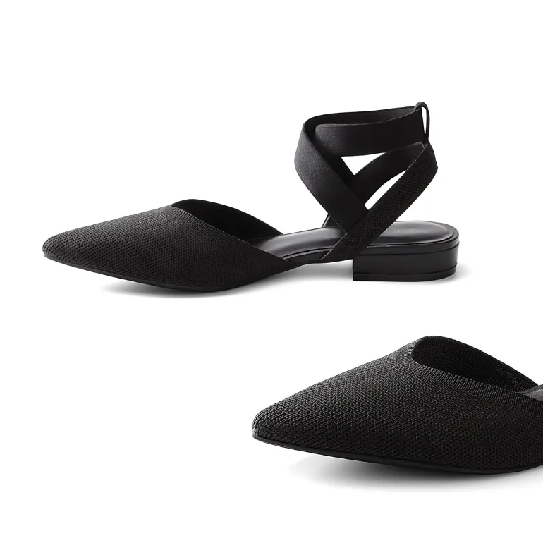 Ankle Strap Pointed Toe Flats With V-Cut Vamp