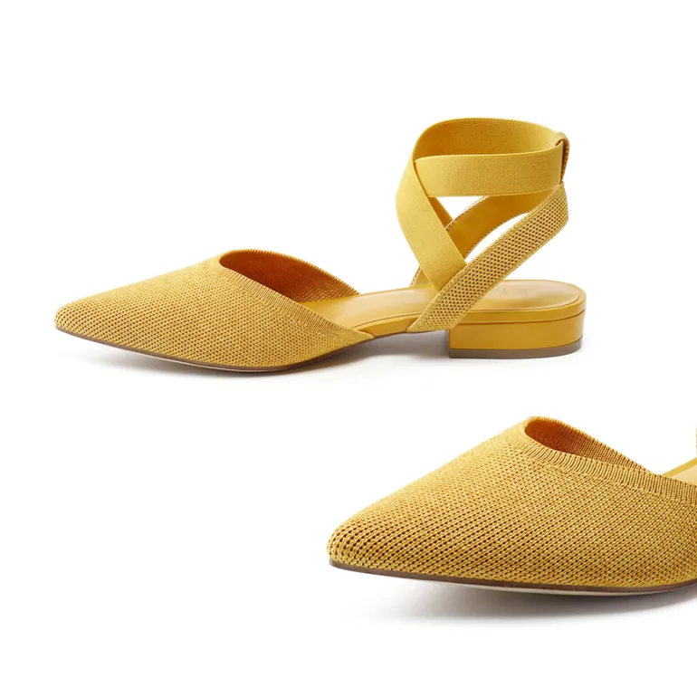 Ankle Strap Pointed Toe Flats With V-Cut Vamp