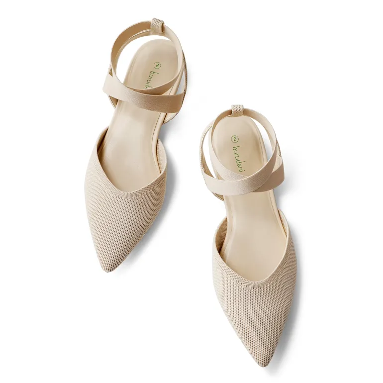 Ankle Strap Pointed Toe Flats With V-Cut Vamp