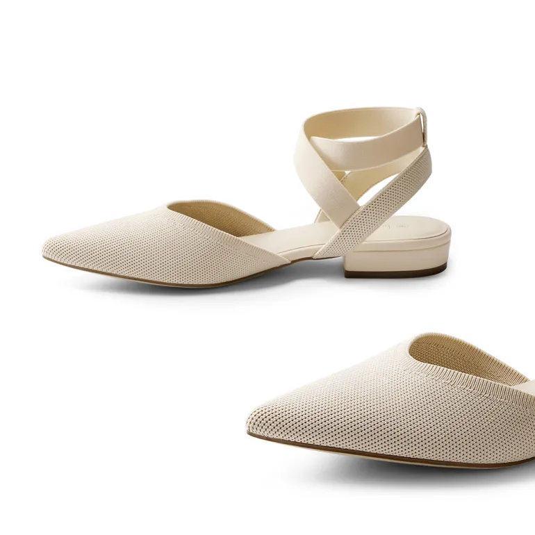 Ankle Strap Pointed Toe Flats With V-Cut Vamp