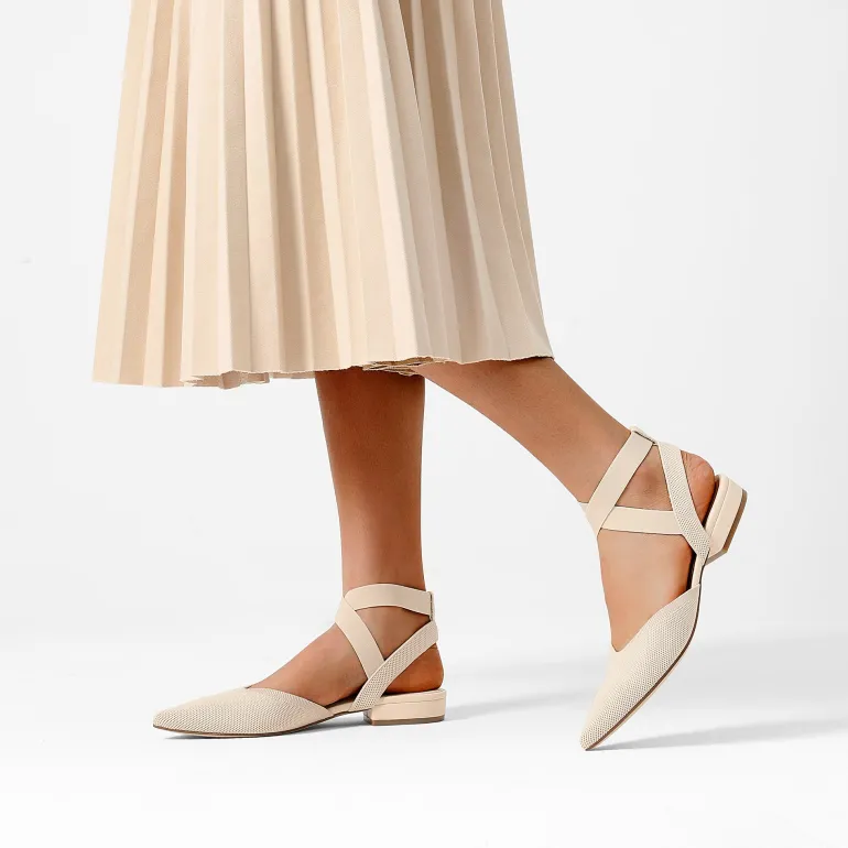 Ankle Strap Pointed Toe Flats With V-Cut Vamp