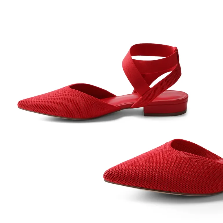 Ankle Strap Pointed Toe Flats With V-Cut Vamp