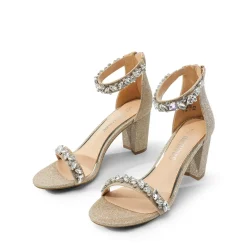 Ankle-Strap Rhinestone Chunky Heel Sandals