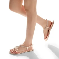 Ankle Strap Rhinestone Flat Sandals
