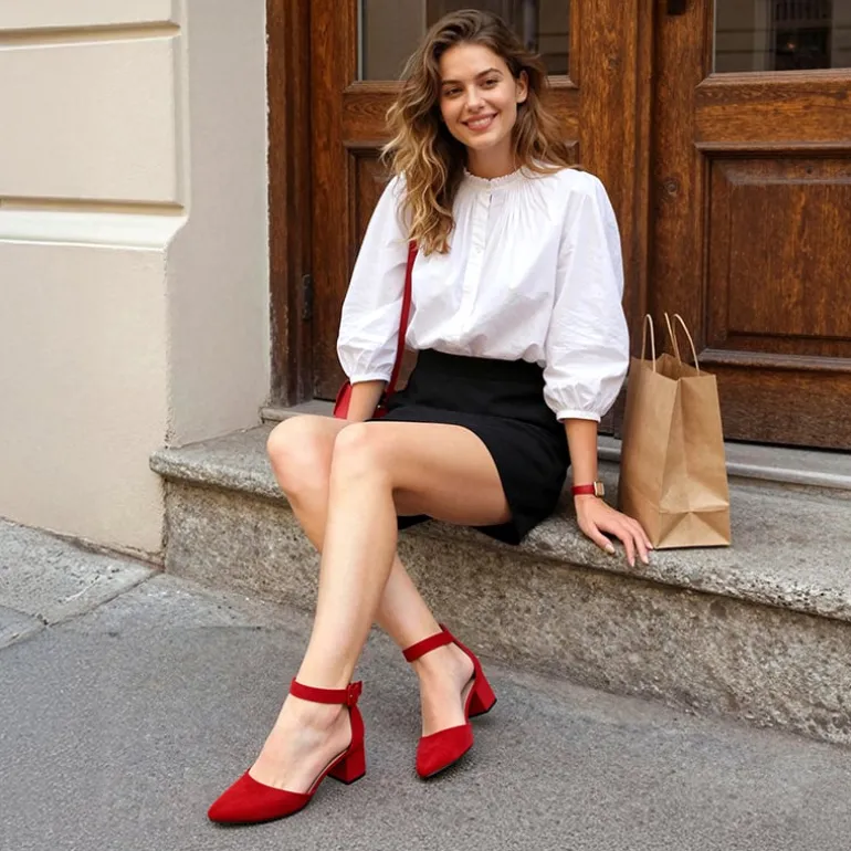 Annee Pointed Toe Low Chunky Heels Pump Shoes
