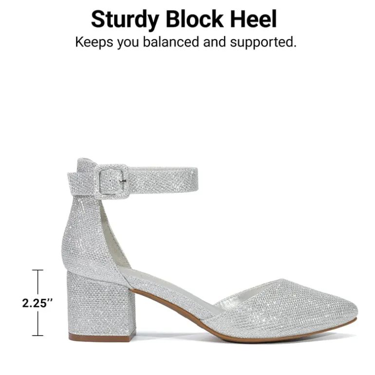 Annee Pointed Toe Low Chunky Heels Pump Shoes
