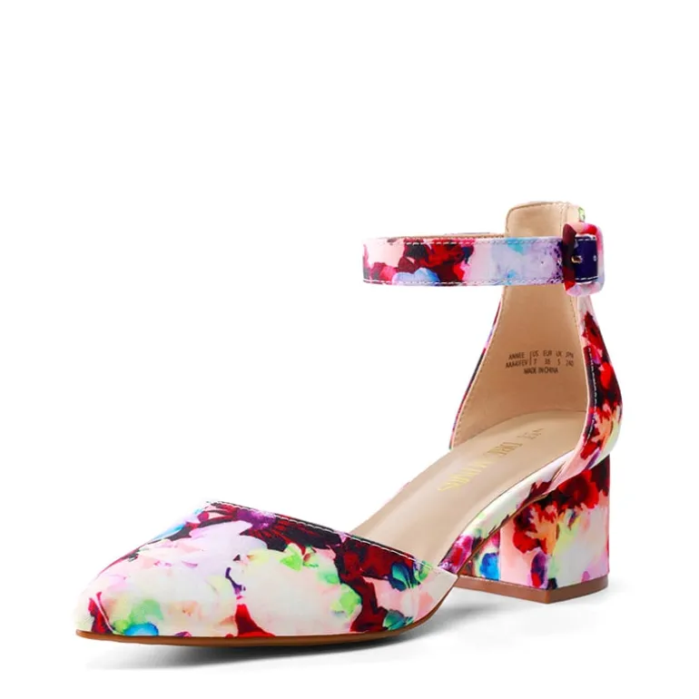 Annee Pointed Toe Low Chunky Heels Pump Shoes