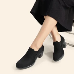 Ascenelle Comfortable Round Toe Block Heel Pumps