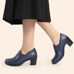 Ascenelle Comfortable Round Toe Block Heel Pumps