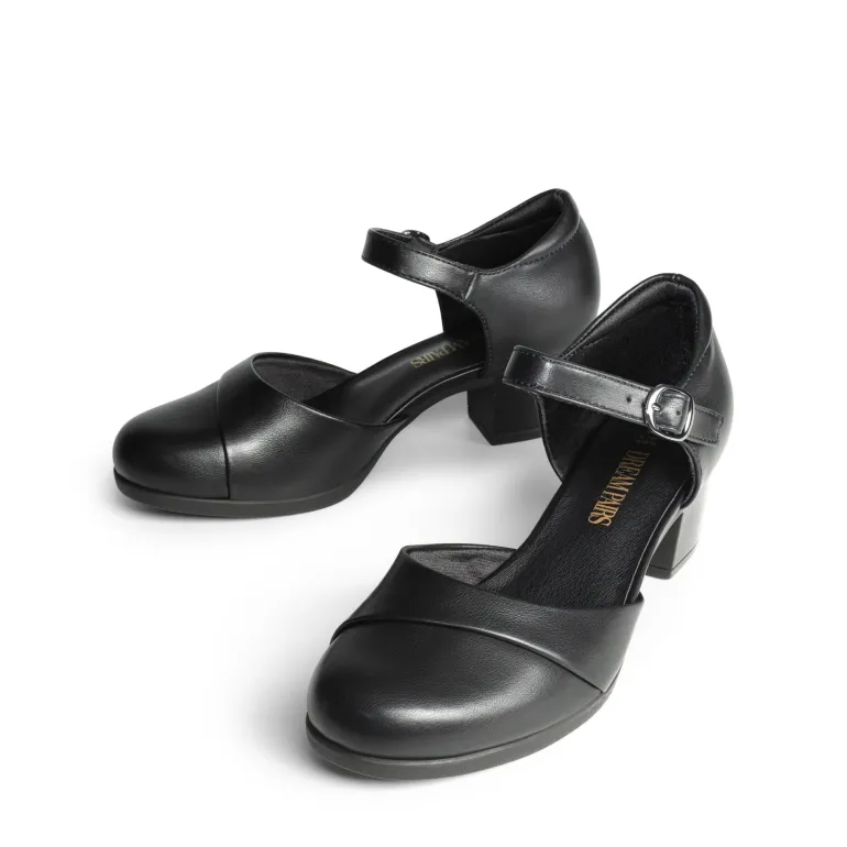 Ascenelle Comfortable Strap Low Block Heel Pumps