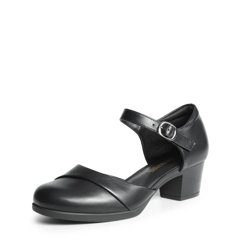 Ascenelle Comfortable Strap Low Block Heel Pumps