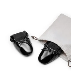 Ascenelle Foldable Square Toe Bow Ballet Flats