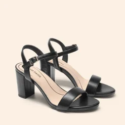 Ascenelle Minimalist Vegan Leather Block Heel Sandals