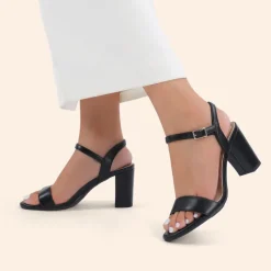 Ascenelle Minimalist Vegan Leather Block Heel Sandals