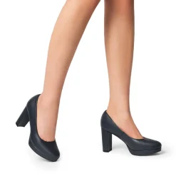 Ascenelle Round-Toe Arch Support Block Heel Pumps