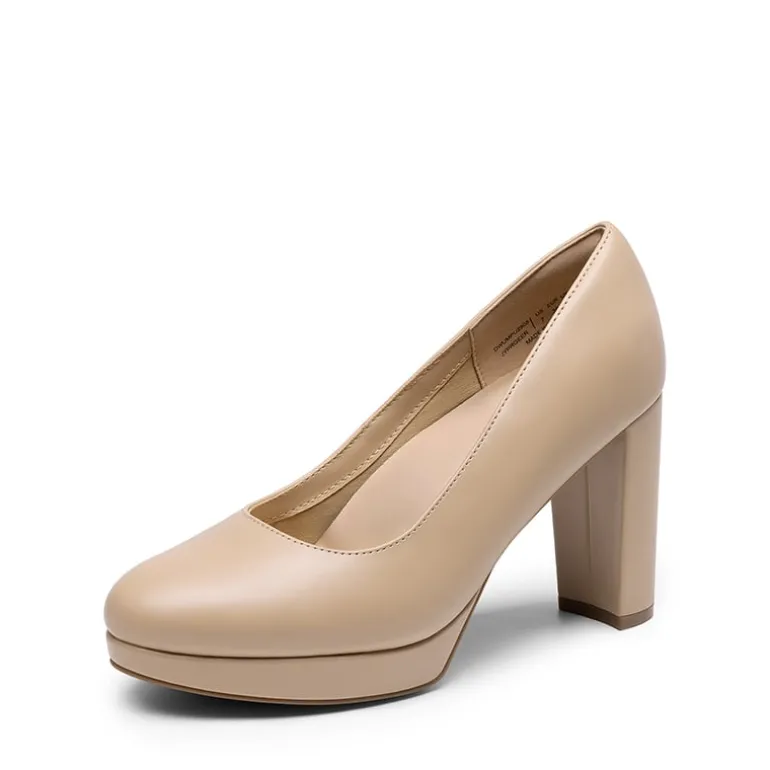 Ascenelle Round-Toe Arch Support Block Heel Pumps