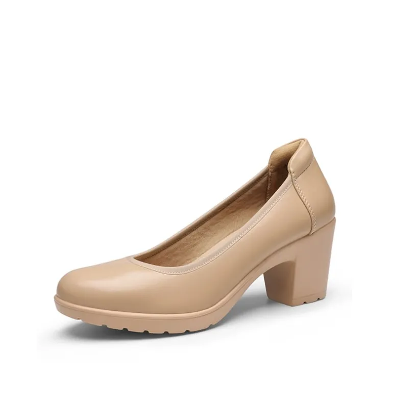Ascenelle Wide-Toe Arch Support Block Heel Pumps