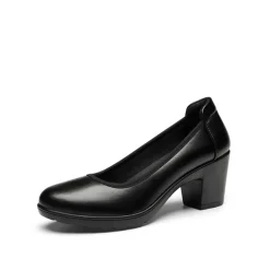 Ascenelle Wide-Toe Arch Support Block Heel Pumps