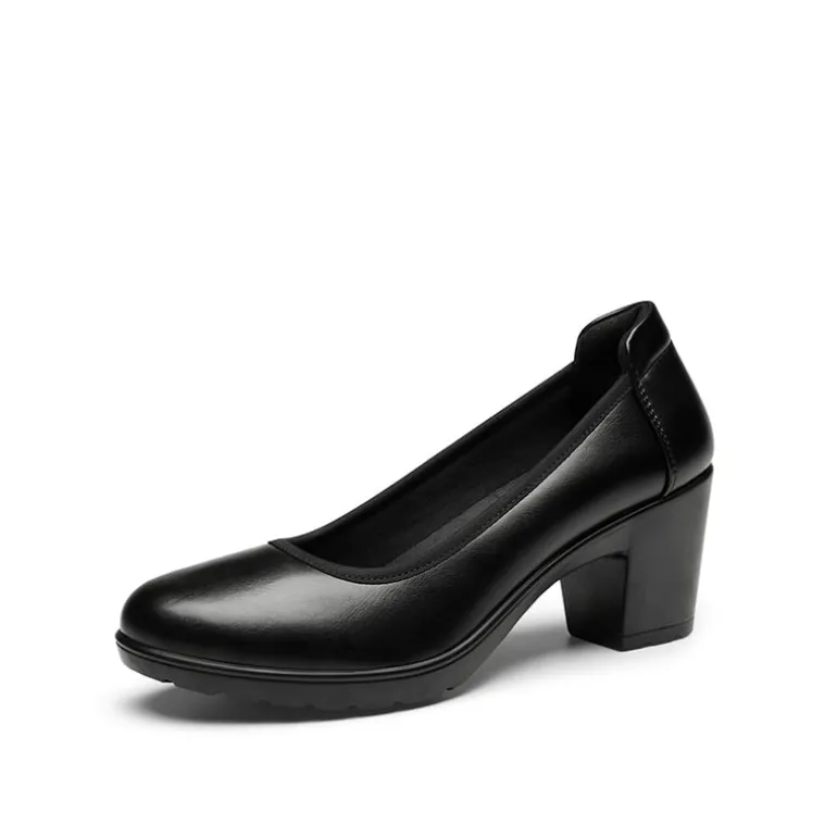 Ascenelle Wide-Toe Arch Support Block Heel Pumps