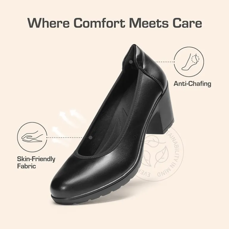 Ascenelle Wide-Toe Arch Support Block Heel Pumps