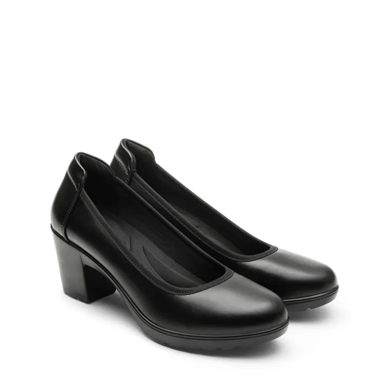 Ascenelle Wide-Toe Arch Support Block Heel Pumps