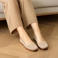 Ascenelle Women’s Arch Support Wide Toe Ballet Shoes Knit Edition