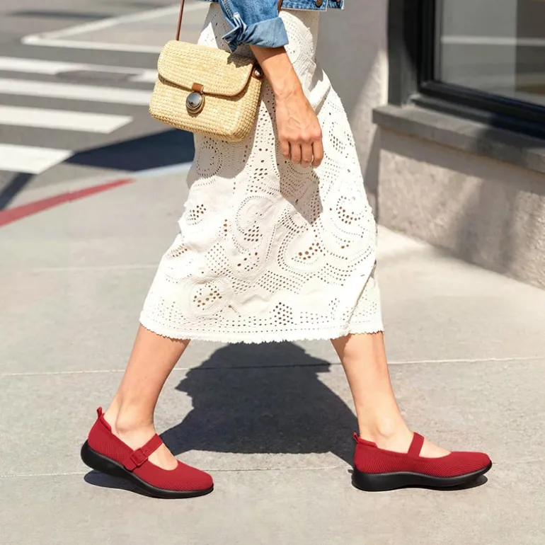 Ascenelle Women's Mary Jane Flats with Arch Support Knit Edition