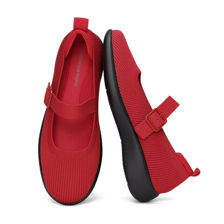 Ascenelle Women's Mary Jane Flats with Arch Support Knit Edition