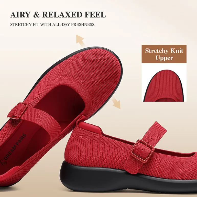 Ascenelle Women's Mary Jane Flats with Arch Support Knit Edition