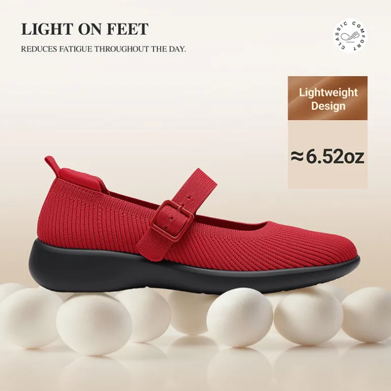 Ascenelle Women's Mary Jane Flats with Arch Support Knit Edition