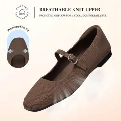 Ascenelle Women's Mary Jane Flats with Buckle Strap Knit Edition