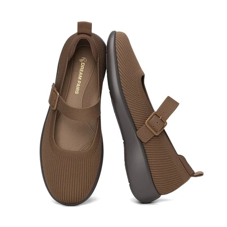 Ascenelle Women's Mary Jane Flats with Arch Support Knit Edition