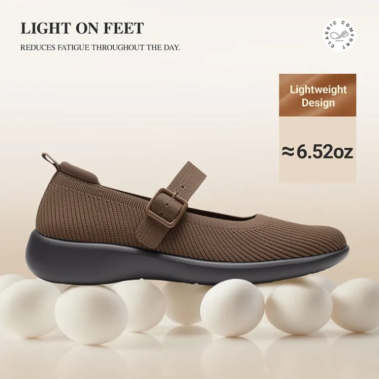 Ascenelle Women's Mary Jane Flats with Arch Support Knit Edition