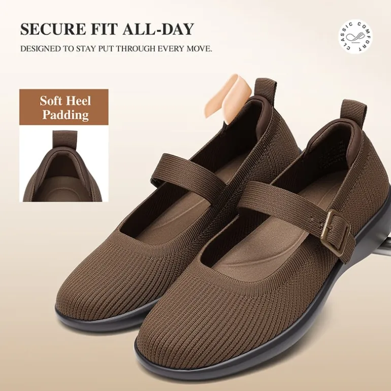 Ascenelle Women's Mary Jane Flats with Arch Support Knit Edition