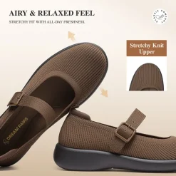 Ascenelle Women's Mary Jane Flats with Arch Support Knit Edition