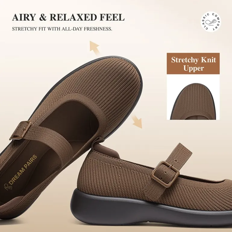 Ascenelle Women's Mary Jane Flats with Arch Support Knit Edition
