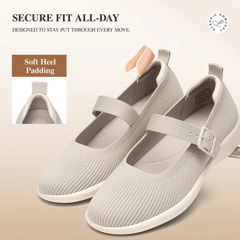 Ascenelle Women's Mary Jane Flats with Arch Support Knit Edition
