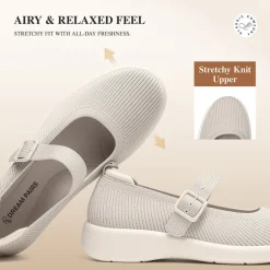 Ascenelle Women's Mary Jane Flats with Arch Support Knit Edition