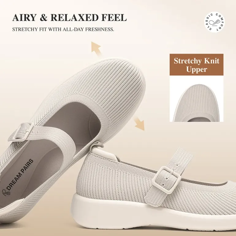 Ascenelle Women's Mary Jane Flats with Arch Support Knit Edition